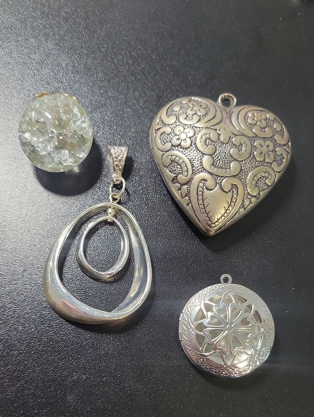 Silver-Tone Heart & Filigree Locket Pendant Lot